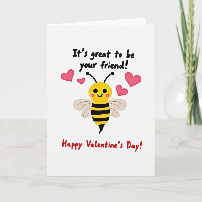 Cute Bee Valentine Friendship Card (Front)