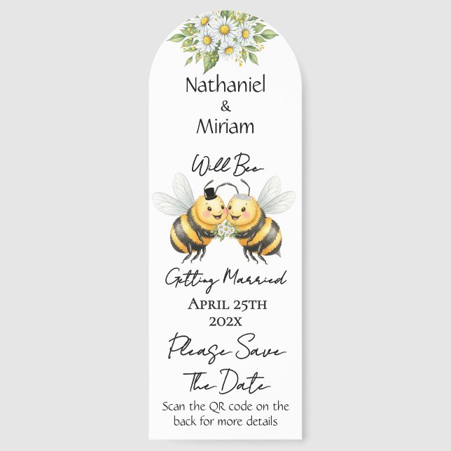 Cute Bee Wedding Save The Date Bookmarks (Front)