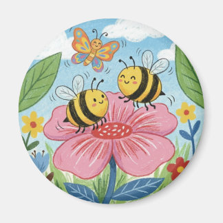 Cute Bee Whimsical Flower Garden Magnet