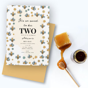 Cute Bee & Wildflowers Kids Birthday Party Invitation