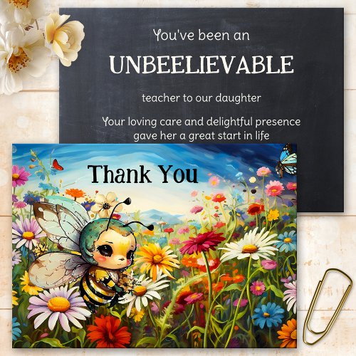Cute Bee Wildflowers Teacher Appreciation Thank You Card