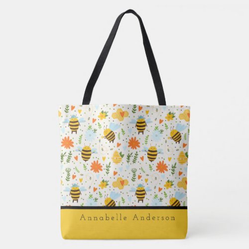 Cute Bee With Blue Hats Personalize Tote Bag