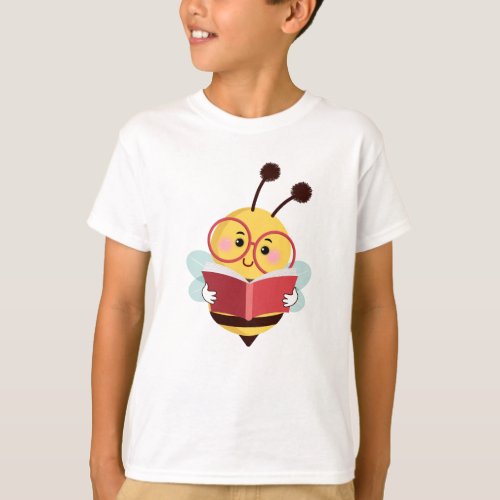 Cute bee with glasses reading a book T_Shirt