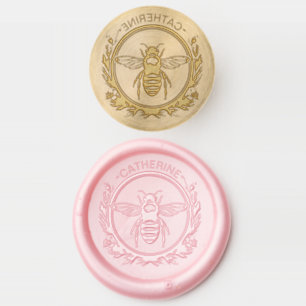 Cute bee with personalized name and wreath wax seal stamp