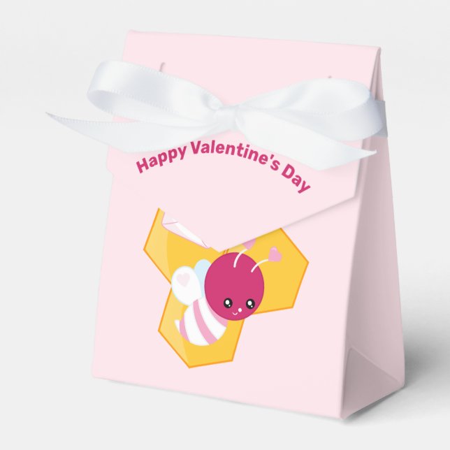 Cute Bee with Pink Valentine Hearts Favor Boxes (Front Side)