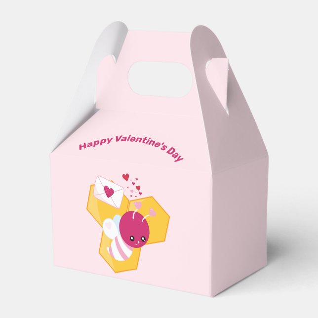 Cute Bee with Pink Valentine Hearts Favor Boxes (Front Side)