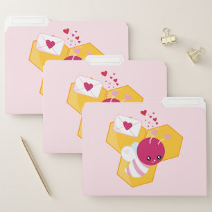 Cute Bee with Pink Valentine Hearts File Folder