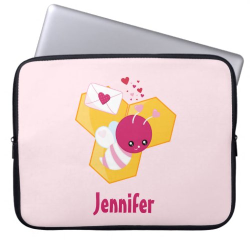Cute Bee with Pink Valentine Hearts Laptop Sleeve
