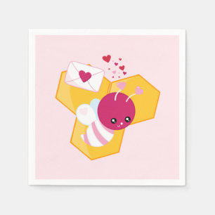 Cute Bee with Pink Valentine Hearts Napkins