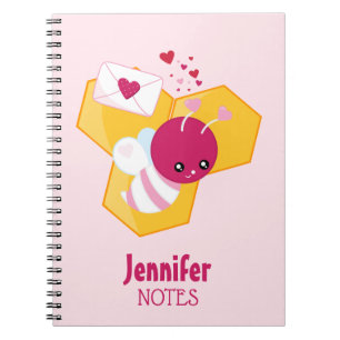 Cute Bee with Pink Valentine Hearts Notebook