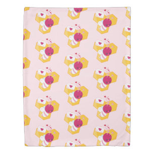 Cute Bee with Pink Valentine Hearts Pattern Duvet Cover