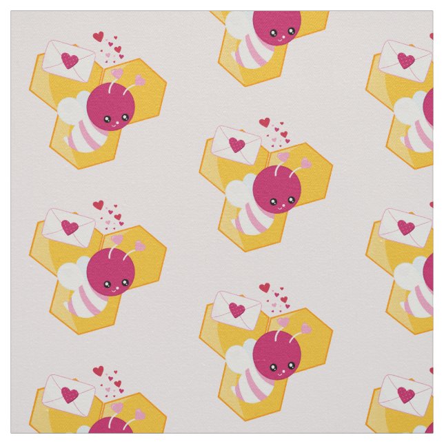 Cute Bee with Pink Valentine Hearts Pattern Fabric (Swatch)