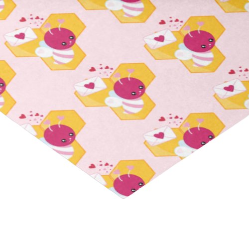 Cute Bee with Pink Valentine Hearts Pattern Tissue Paper