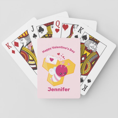 Cute Bee with Pink Valentine Hearts Playing Cards