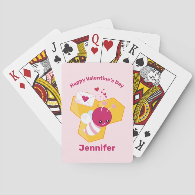 Cute Bee with Pink Valentine Hearts Poker Cards (Back)
