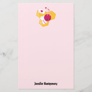 Cute Bee with Pink Valentine Hearts Stationery