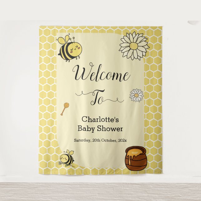 Cute Bee with Sweet Honey Baby Shower Backdrop (Front)