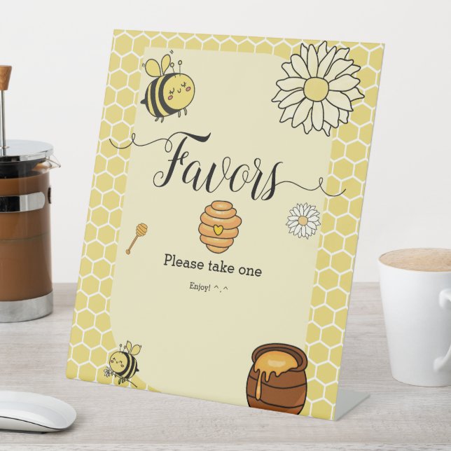 Cute Bee with Sweet Honey Baby Shower Favors Pedestal Sign (In SItu)