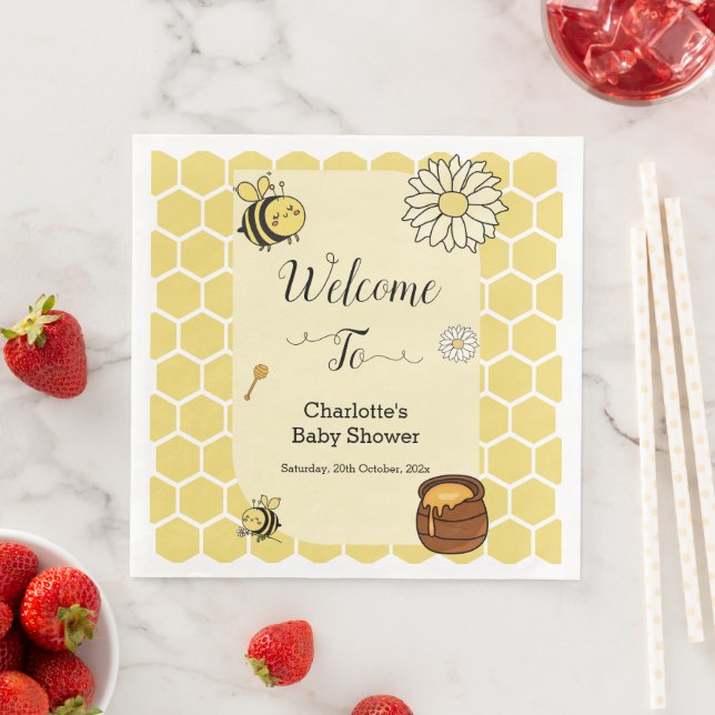 Cute Bee with Sweet Honey Baby Shower Paper Dinner Napkins (Insitu)