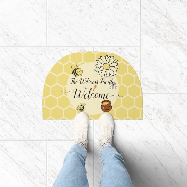 Cute Bee with Sweet Honey Door Mat (Indoor)