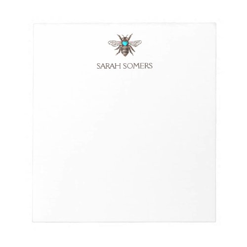 Cute Bee with Turquoise Heart Nature Personalized Notepad