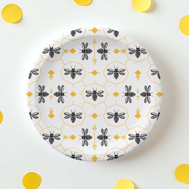 Cute Bee Yellow Honeycomb Kids Birthday Party Paper Plates (Cute Bee Yellow Honeycomb Kids Birthday Party Paper Plates)