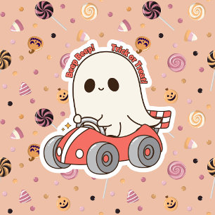 Cute Beep Beep Trick or Treat Halloween Ghost Sticker