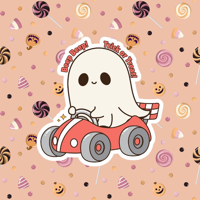 Cute Beep Beep Trick or Treat Halloween Ghost Sticker (Creator Uploaded)