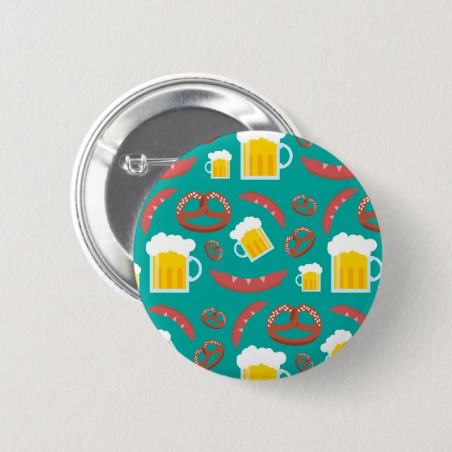 Cute Beer And Sausage Octoberfest Pattern Button (Front & Back)