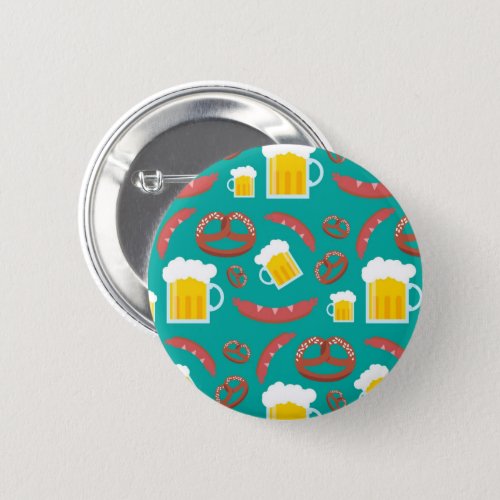 Cute Beer And Sausage Octoberfest Pattern Button