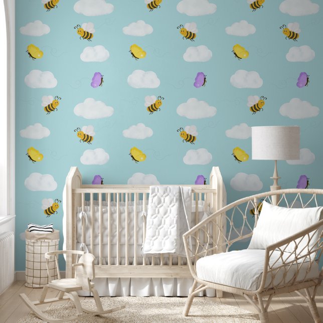 Cute bees and butterflies in sky wallpaper  (Kids)
