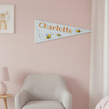 Cute Bees and Custom Name Pennant for Kids Room