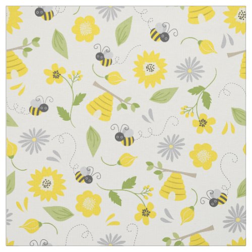 Cute Bees and Floral Pattern Fabric