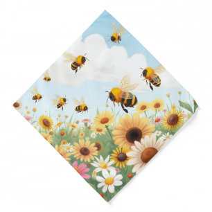 Cute bees and flowers illustration bandana