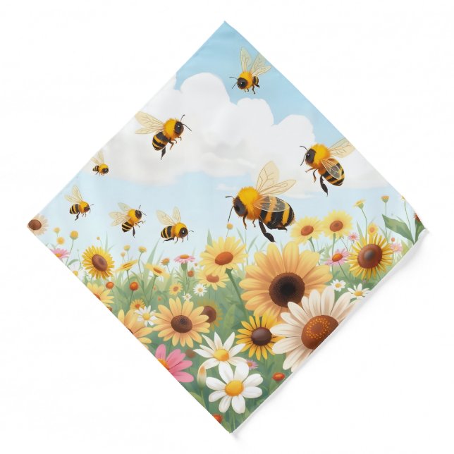 Cute bees and flowers illustration bandana (Front)