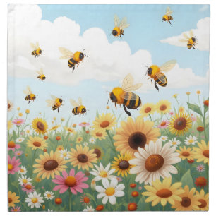 Cute bees and flowers illustration cloth napkin