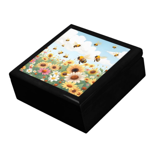 Cute bees and flowers illustration gift box (Side)