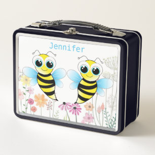 Cute Bee's and Flowers Monogrammed Lunch Box