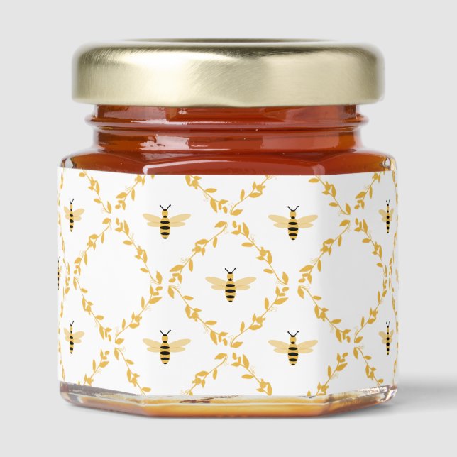 Cute Bees and Leaf Trellis Honey Jar Favors (Front)