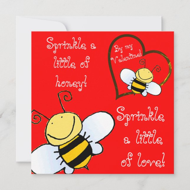 Cute Bees Be My Valentine Red Card (Front)