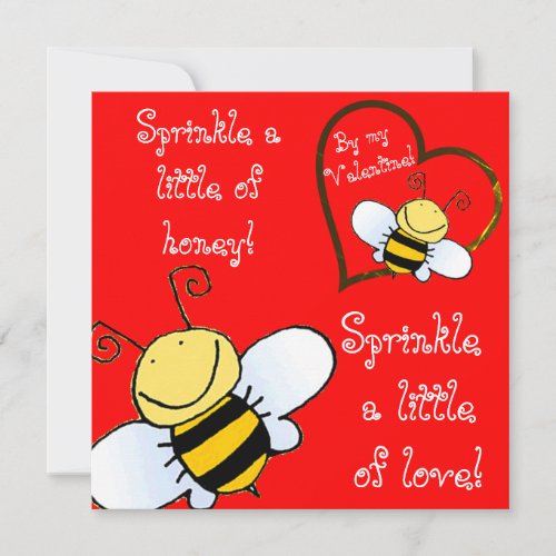 Cute Bees Be My Valentine Red Card