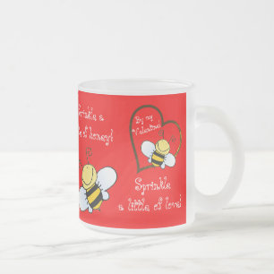 Cute Bees Be My Valentine Red Frosted Glass Coffee Mug