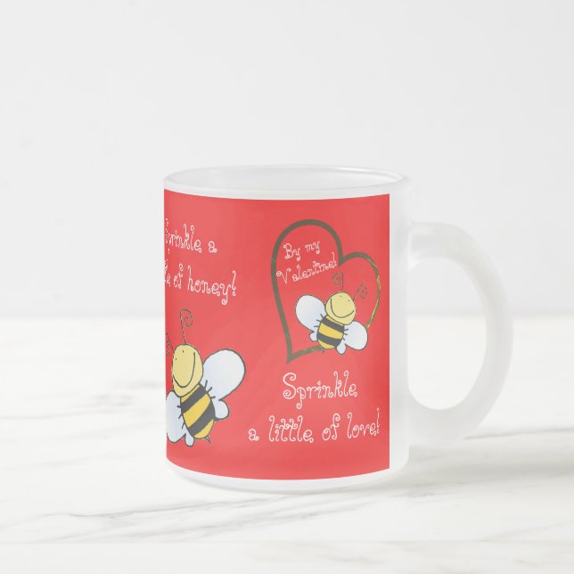 Cute Bees Be My Valentine Red   Frosted Glass Coffee Mug (Right)
