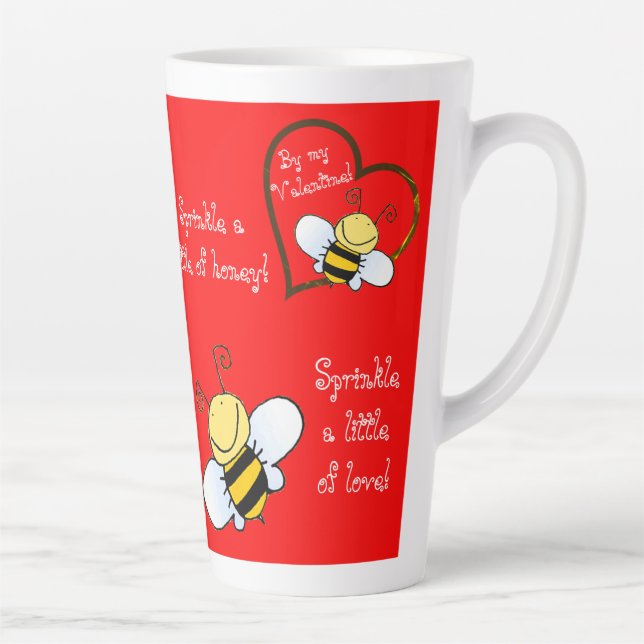 Cute Bees Be My Valentine Red  Latte Mug (Right)