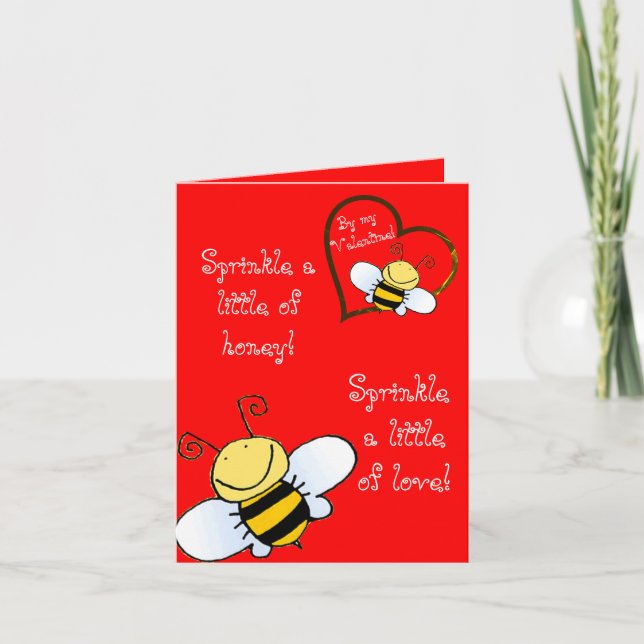 Cute Bees Be My Valentine Red Photo  Note Card (Front)