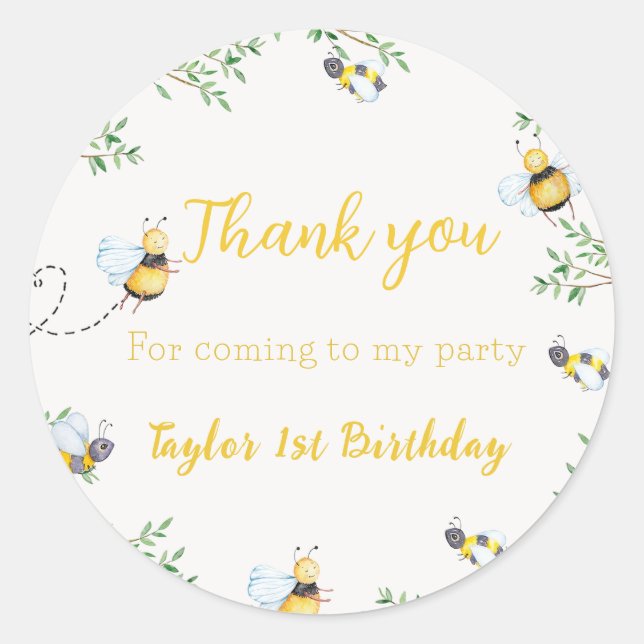 Cute Bees Bee Floral Birthday Classic Round Sticker (Front)