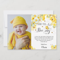 Cute Bees Bee Yellow Ivory Floral Birthday Photo Thank You Card