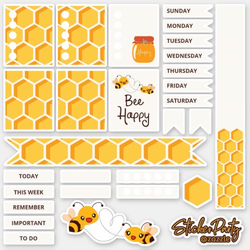Cute Bees Bumblebee Honeycomb Planner Stickers