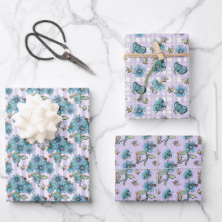 Cute Bees, Butterflies, Flowers and Ladybugs Wrapping Paper Sheets
