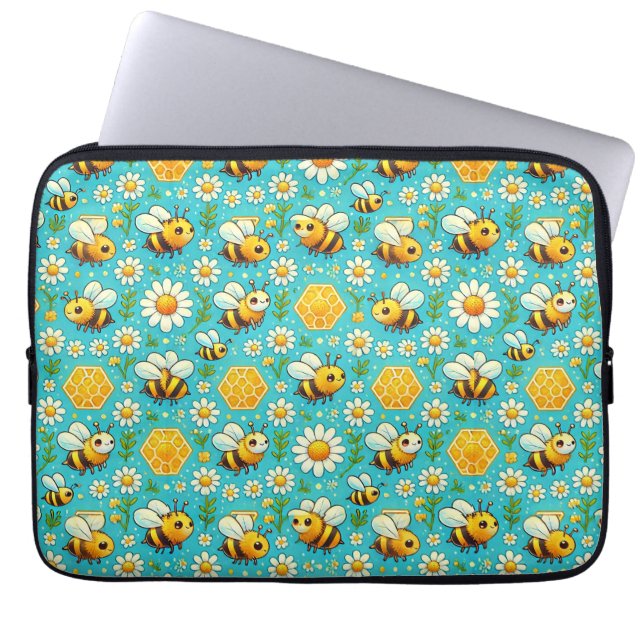 🐝 Cute Bees Daisies Laptop Sleeve Floral Gift 🌼 (Front)